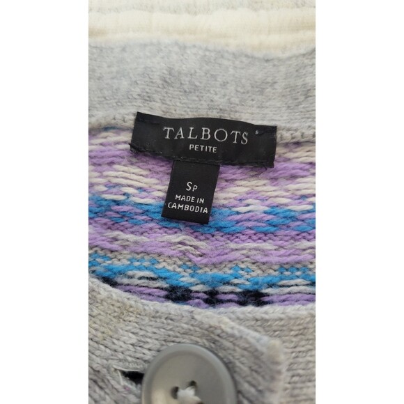 Talbots Petite Fair Isle Cardigan Sweater – Gray Multi Pastel – Size SP - Picture 2 of 7